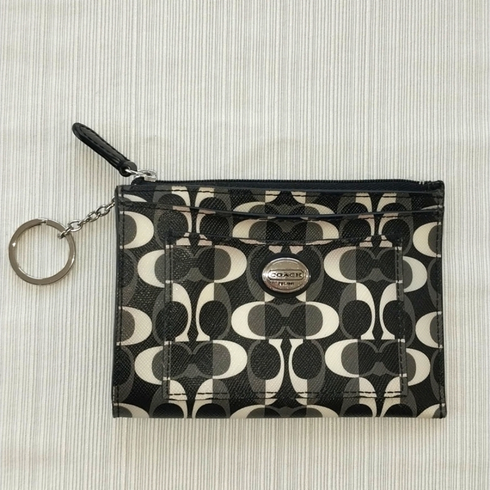 Coach black gray cream vinyl pouch EUC